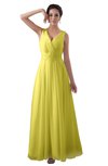 ColsBM Kalani Yellow Iris Modern A-line V-neck Zipper Floor Length Plus Size Bridesmaid Dresses