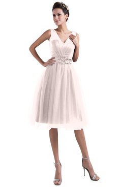 ColsBM Ashley Blush Plain Illusion Zipper Knee Length Flower Plus Size Bridesmaid Dresses