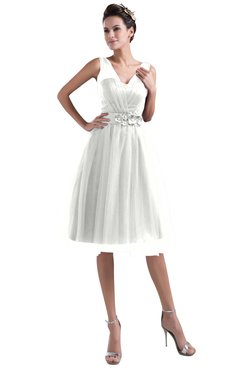 ColsBM Ashley Cloud White Plain Illusion Zipper Knee Length Flower Plus Size Bridesmaid Dresses
