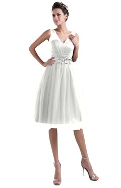 ColsBM Ashley Ivory Plain Illusion Zipper Knee Length Flower Plus Size Bridesmaid Dresses