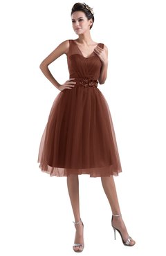 ColsBM Ashley Ketchup Plain Illusion Zipper Knee Length Flower Plus Size Bridesmaid Dresses