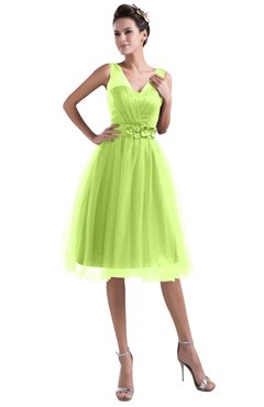 ColsBM Ashley Lime Green Plain Illusion Zipper Knee Length Flower Plus Size Bridesmaid Dresses