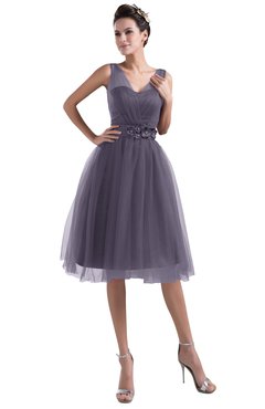 ColsBM Ashley Mulled Grape Plain Illusion Zipper Knee Length Flower Plus Size Bridesmaid Dresses