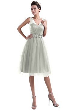 ColsBM Ashley Platinum Plain Illusion Zipper Knee Length Flower Plus Size Bridesmaid Dresses