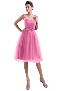 ColsBM Ashley Rose Pink Plain Illusion Zipper Knee Length Flower Plus Size Bridesmaid Dresses