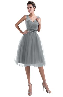 ColsBM Ashley Silver Sconce Plain Illusion Zipper Knee Length Flower Plus Size Bridesmaid Dresses