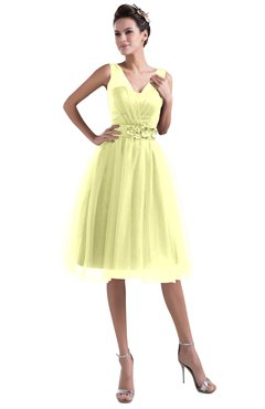 ColsBM Ashley Wax Yellow Plain Illusion Zipper Knee Length Flower Plus Size Bridesmaid Dresses