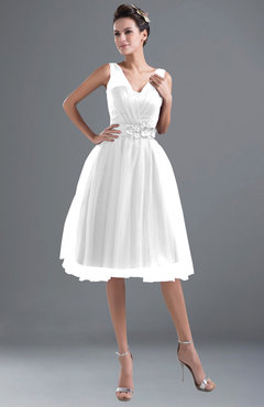 ColsBM Ashley White Plain Illusion Zipper Knee Length Flower Plus Size Bridesmaid Dresses