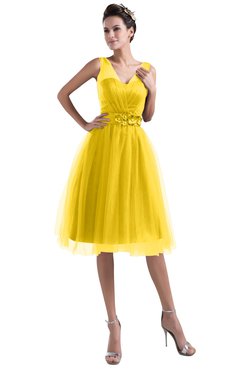ColsBM Ashley Yellow Plain Illusion Zipper Knee Length Flower Plus Size Bridesmaid Dresses