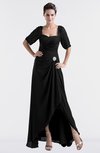 ColsBM Emilia Black Modest Sweetheart Short Sleeve Zip up Floor Length Plus Size Bridesmaid Dresses