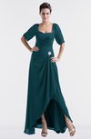 ColsBM Emilia Blue Green Modest Sweetheart Short Sleeve Zip up Floor Length Plus Size Bridesmaid Dresses