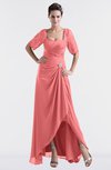 ColsBM Emilia Coral Modest Sweetheart Short Sleeve Zip up Floor Length Plus Size Bridesmaid Dresses