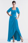 ColsBM Emilia Cornflower Blue Modest Sweetheart Short Sleeve Zip up Floor Length Plus Size Bridesmaid Dresses