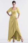 ColsBM Emilia Gold Modest Sweetheart Short Sleeve Zip up Floor Length Plus Size Bridesmaid Dresses