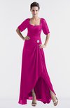 ColsBM Emilia Hot Pink Modest Sweetheart Short Sleeve Zip up Floor Length Plus Size Bridesmaid Dresses