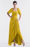 ColsBM Emilia Lemon Curry Modest Sweetheart Short Sleeve Zip up Floor Length Plus Size Bridesmaid Dresses
