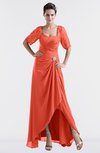 ColsBM Emilia Living Coral Modest Sweetheart Short Sleeve Zip up Floor Length Plus Size Bridesmaid Dresses
