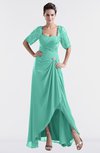 ColsBM Emilia Mint Green Modest Sweetheart Short Sleeve Zip up Floor Length Plus Size Bridesmaid Dresses
