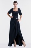 ColsBM Emilia Navy Blue Modest Sweetheart Short Sleeve Zip up Floor Length Plus Size Bridesmaid Dresses