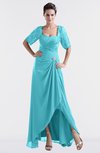 ColsBM Emilia Turquoise Modest Sweetheart Short Sleeve Zip up Floor Length Plus Size Bridesmaid Dresses