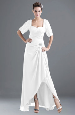 ColsBM Emilia White Modest Sweetheart Short Sleeve Zip up Floor Length Plus Size Bridesmaid Dresses