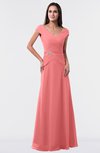 ColsBM Madelyn Coral Informal A-line Portrait Zipper Floor Length Ruching Plus Size Bridesmaid Dresses