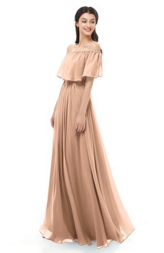 ColsBM Hana Almost Apricot Bridesmaid Dresses Romantic Short Sleeve Floor Length Pleated A-line Off The Shoulder