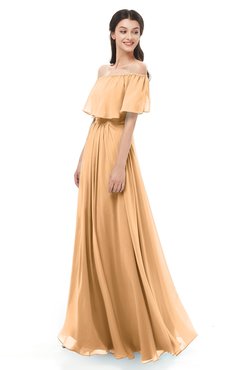ColsBM Hana Apricot Bridesmaid Dresses Romantic Short Sleeve Floor Length Pleated A-line Off The Shoulder