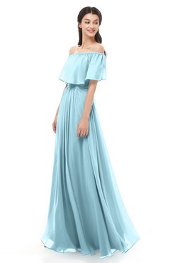 ColsBM Hana Aqua Bridesmaid Dresses Romantic Short Sleeve Floor Length Pleated A-line Off The Shoulder