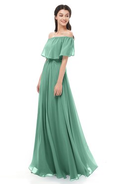 ColsBM Hana Beryl Green Bridesmaid Dresses Romantic Short Sleeve Floor Length Pleated A-line Off The Shoulder