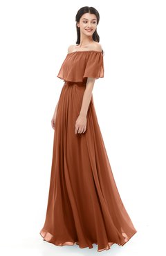 ColsBM Hana Bombay Brown Bridesmaid Dresses Romantic Short Sleeve Floor Length Pleated A-line Off The Shoulder