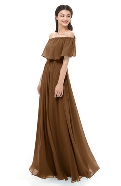 ColsBM Hana Brown Bridesmaid Dresses Romantic Short Sleeve Floor Length Pleated A-line Off The Shoulder