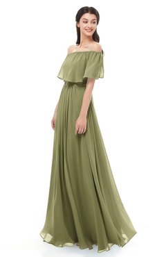 ColsBM Hana Cedar Bridesmaid Dresses Romantic Short Sleeve Floor Length Pleated A-line Off The Shoulder