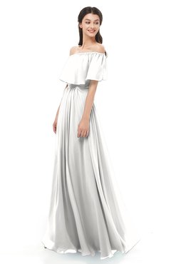 ColsBM Hana Cloud White Bridesmaid Dresses Romantic Short Sleeve Floor Length Pleated A-line Off The Shoulder