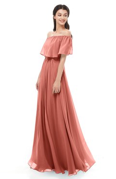 ColsBM Hana Crabapple Bridesmaid Dresses Romantic Short Sleeve Floor Length Pleated A-line Off The Shoulder