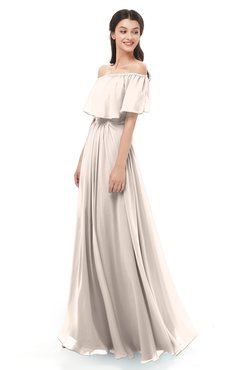 ColsBM Hana Cream Pink Bridesmaid Dresses Romantic Short Sleeve Floor Length Pleated A-line Off The Shoulder