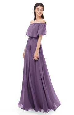 ColsBM Hana Eggplant Bridesmaid Dresses Romantic Short Sleeve Floor Length Pleated A-line Off The Shoulder