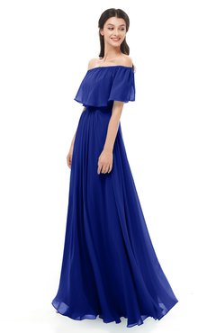 ColsBM Hana Electric Blue Bridesmaid Dresses Romantic Short Sleeve Floor Length Pleated A-line Off The Shoulder