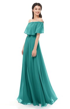 ColsBM Hana Emerald Green Bridesmaid Dresses Romantic Short Sleeve Floor Length Pleated A-line Off The Shoulder