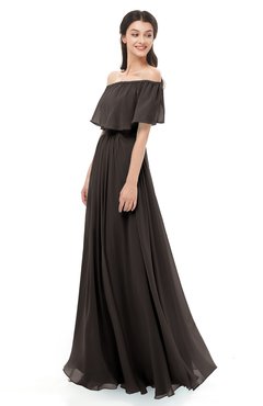 ColsBM Hana Fudge Brown Bridesmaid Dresses Romantic Short Sleeve Floor Length Pleated A-line Off The Shoulder