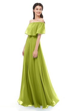 ColsBM Hana Green Oasis Bridesmaid Dresses Romantic Short Sleeve Floor Length Pleated A-line Off The Shoulder