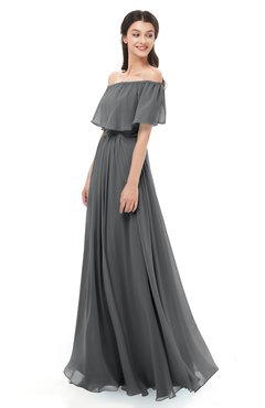 ColsBM Hana Grey Bridesmaid Dresses Romantic Short Sleeve Floor Length Pleated A-line Off The Shoulder