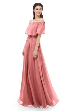 ColsBM Hana Lantana Bridesmaid Dresses Romantic Short Sleeve Floor Length Pleated A-line Off The Shoulder
