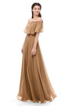 ColsBM Hana Light Brown Bridesmaid Dresses Romantic Short Sleeve Floor Length Pleated A-line Off The Shoulder