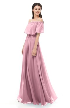 ColsBM Hana Light Coral Bridesmaid Dresses Romantic Short Sleeve Floor Length Pleated A-line Off The Shoulder