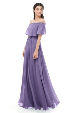 ColsBM Hana Lilac Bridesmaid Dresses Romantic Short Sleeve Floor Length Pleated A-line Off The Shoulder