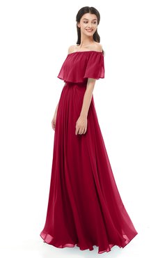 ColsBM Hana Maroon Bridesmaid Dresses Romantic Short Sleeve Floor Length Pleated A-line Off The Shoulder