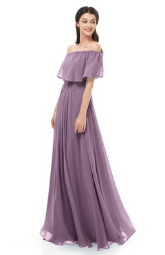 ColsBM Hana Mauve Bridesmaid Dresses Romantic Short Sleeve Floor Length Pleated A-line Off The Shoulder