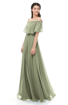 ColsBM Hana Moss Green Bridesmaid Dresses Romantic Short Sleeve Floor Length Pleated A-line Off The Shoulder