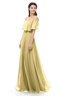 ColsBM Hana New Wheat Bridesmaid Dresses Romantic Short Sleeve Floor Length Pleated A-line Off The Shoulder